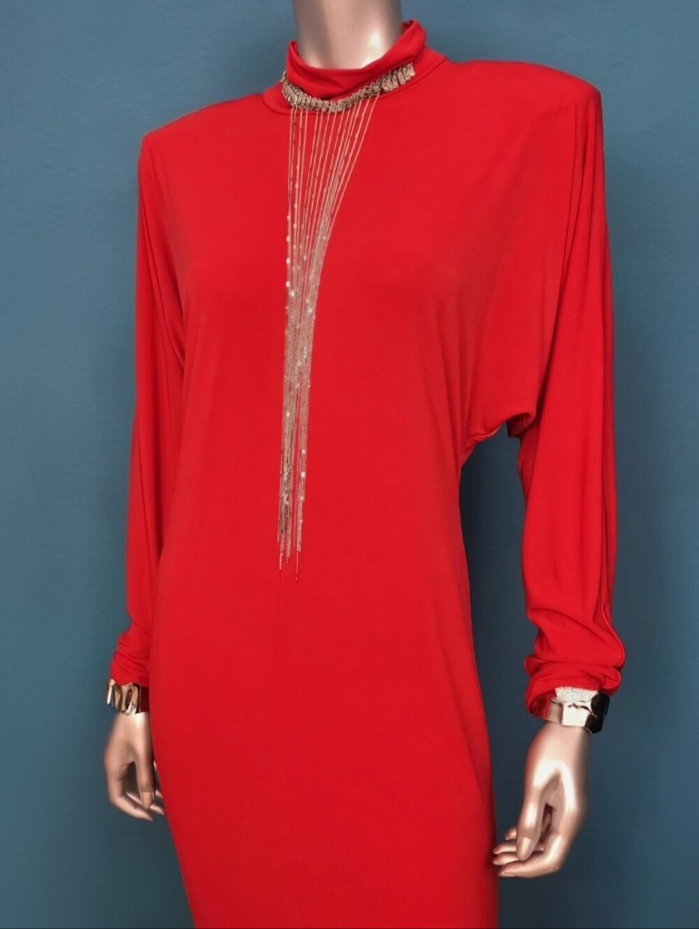 ๐๏ธ๐ASOS 80S Style Slinky Batwing Sleeve High Neck Maxi Dress In Red // (NWOT) - Picture 5 of 16